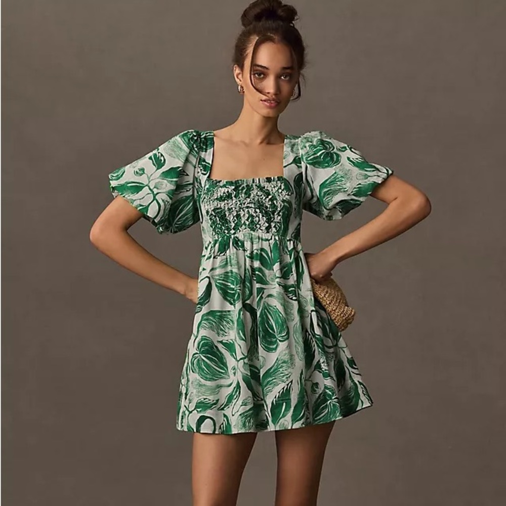 YUKIKO NORITAKE SQUARE-NECK SMOCKED BABYDOLL DRESS BY MAEVE Medium